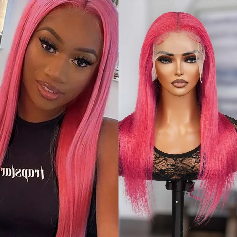 Lace wig with a honey - blonde color for a warm and sunny appearance100% Brazilian Remi Virgin Human Hair Fancy Color 13x4 HD Lace Frontal Wig Hot Pink Straight 20" Lace wig with a honey - blonde color for a warm and sunny appearance100% Brazilian Remi Virgin Human Hair Fancy Color 13x4 HD Lace Frontal Wig Hot Pink Straight 20"