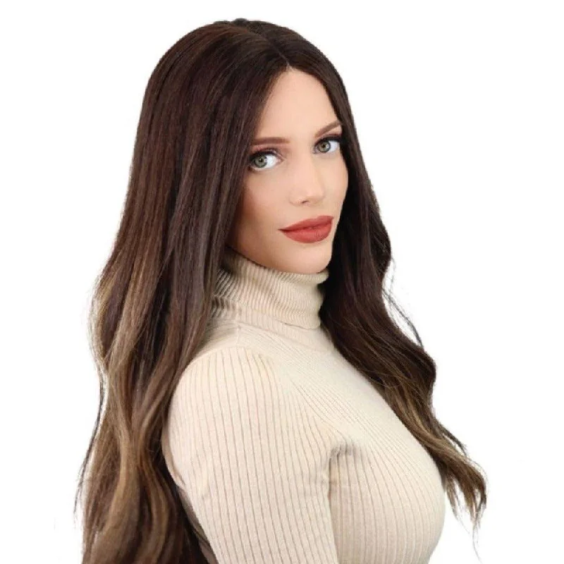 Human - hair wig with a 180 - density for a full and thick appearance24" Divine Lace Top Wig Dark Brown Balayage Human - hair wig with a 180 - density for a full and thick appearance24" Divine Lace Top Wig Dark Brown Balayage