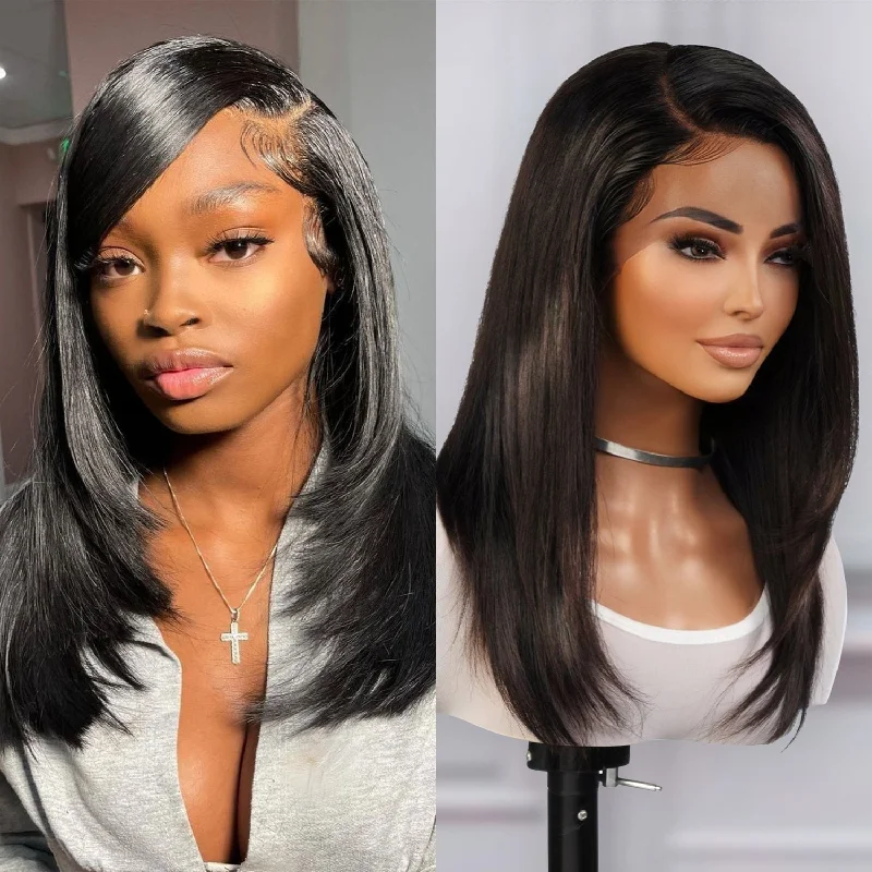 Lace wig with a wavy texture for a beachy lookBrazilian Virgin Remi Human Hair 100% Hand Tied Full Lace 360 Lace Frontal Wig Straight 16" Lace wig with a wavy texture for a beachy lookBrazilian Virgin Remi Human Hair 100% Hand Tied Full Lace 360 Lace Frontal Wig Straight 16"