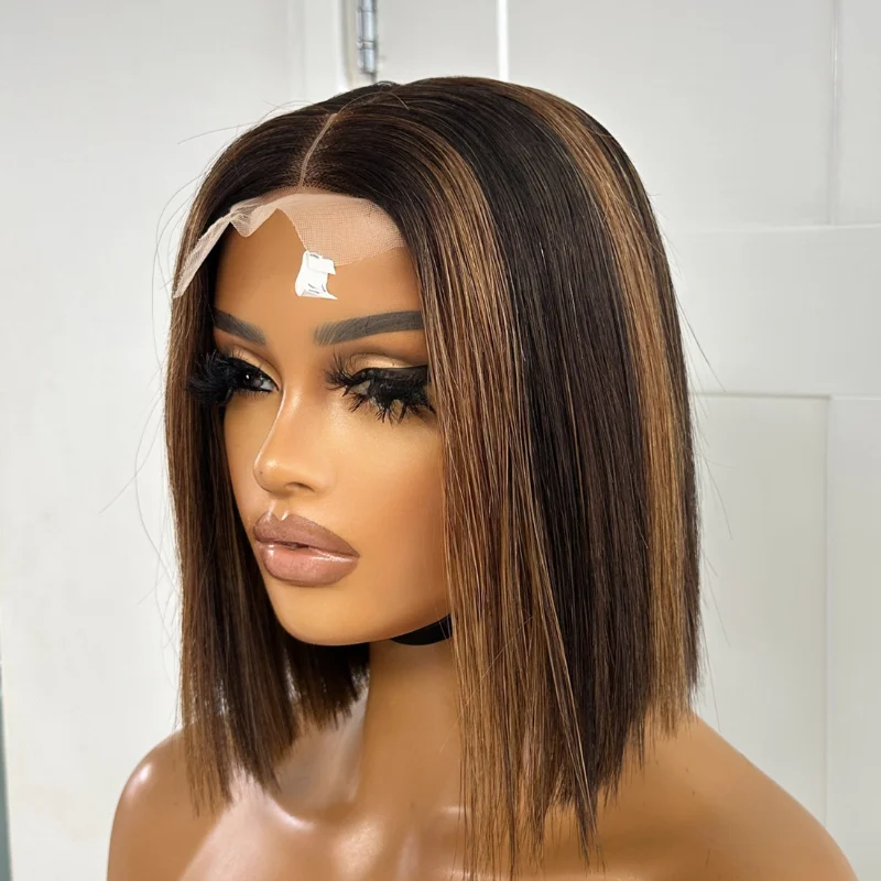 Human - hair wig with a honey - blonde color for a warm and sunny lookBrown/Blonde Mix 8'' 100% Raw Human Hair Lace Closure Wig-SUGAR Human - hair wig with a honey - blonde color for a warm and sunny lookBrown/Blonde Mix 8'' 100% Raw Human Hair Lace Closure Wig-SUGAR