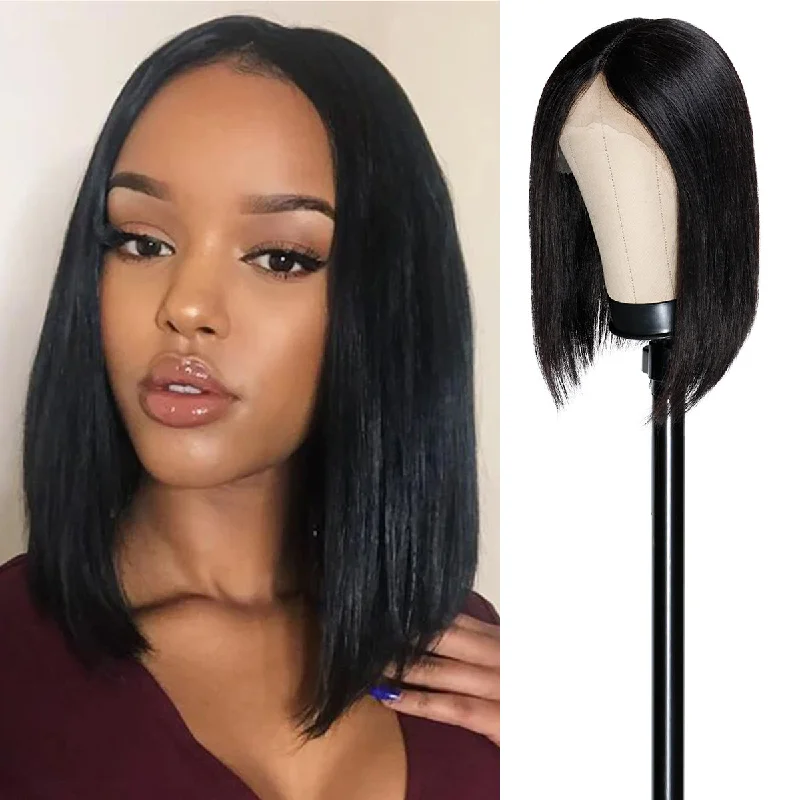 Full - lace wig with a natural - looking hairline for a seamless appearanceCelebrity 100% Virgin Human Hair HD Lace 5" Deep Part Wig Bob 14" Full - lace wig with a natural - looking hairline for a seamless appearanceCelebrity 100% Virgin Human Hair HD Lace 5" Deep Part Wig Bob 14"