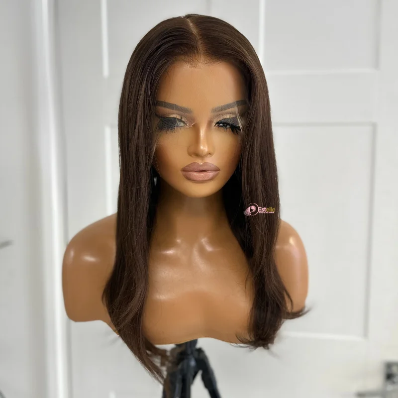 Adjustable - cap human - hair wig for a comfortable fit16 inches Chocolate Brown Human Hair HD Lace Frontal Wig-SAM Adjustable - cap human - hair wig for a comfortable fit16 inches Chocolate Brown Human Hair HD Lace Frontal Wig-SAM