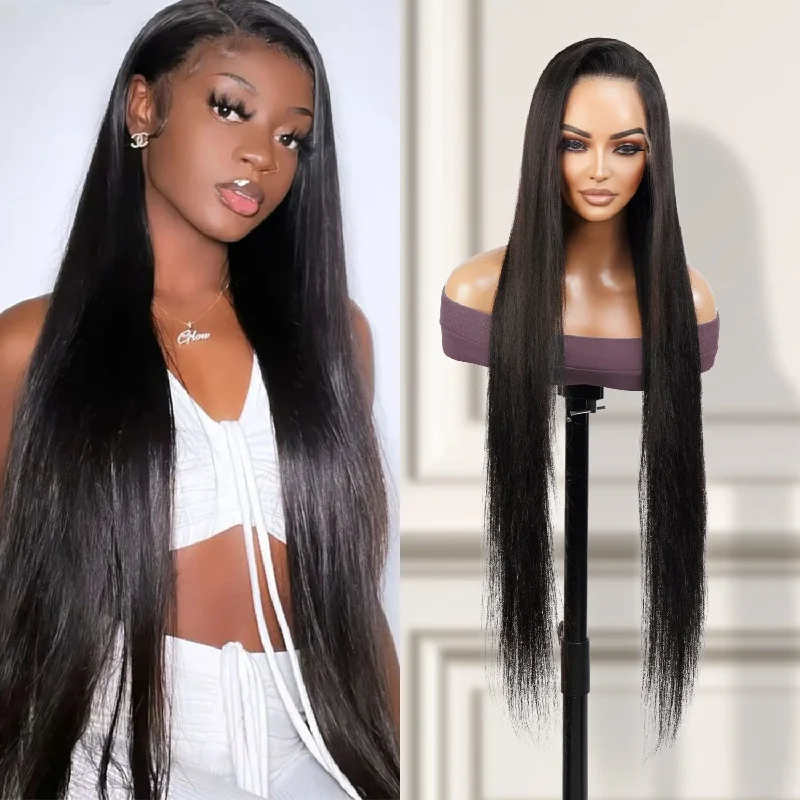 Lace wig with a middle - part for a classic and elegant styleUpScale 100% Human Hair Glueless HD Swiss Lace 13x4 Lace Frontal Wig Super Long Straight 34" Lace wig with a middle - part for a classic and elegant styleUpScale 100% Human Hair Glueless HD Swiss Lace 13x4 Lace Frontal Wig Super Long Straight 34"