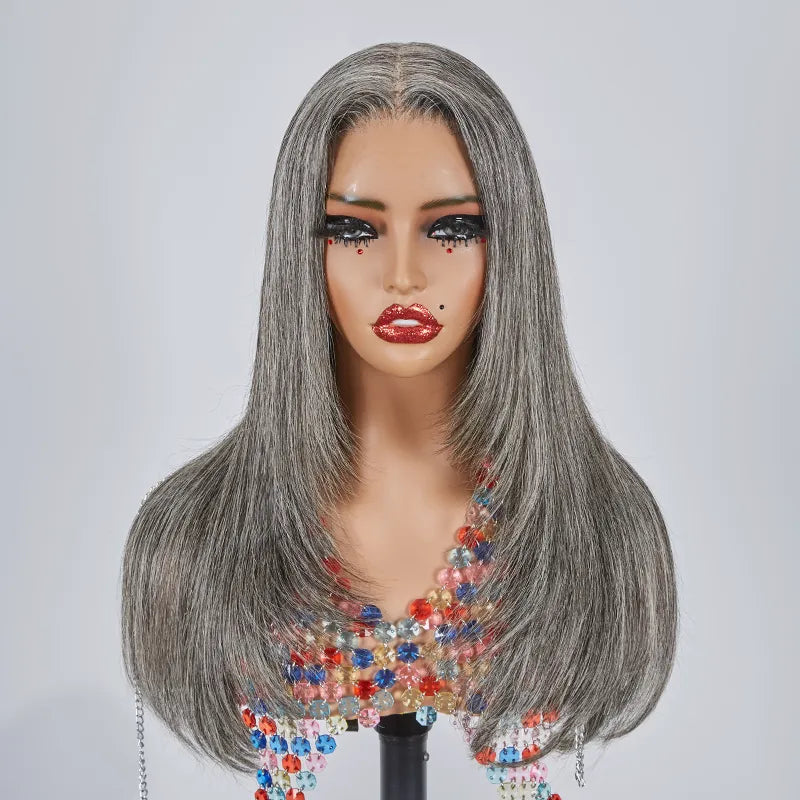 Synthetic colored wig with a heat - resistant formula for easy styling13x4 Glueless Layered Popular Salt & Pepper Color Straight Wig Synthetic colored wig with a heat - resistant formula for easy styling13x4 Glueless Layered Popular Salt & Pepper Color Straight Wig