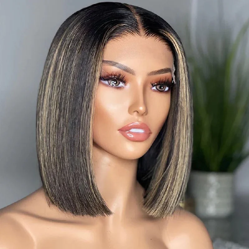 Colored wig with a pre - bleached knot for a natural - looking scalpOmbre 1b 27 Lace Closure Bob Wig Human Hair Straight Colored wig with a pre - bleached knot for a natural - looking scalpOmbre 1b 27 Lace Closure Bob Wig Human Hair Straight