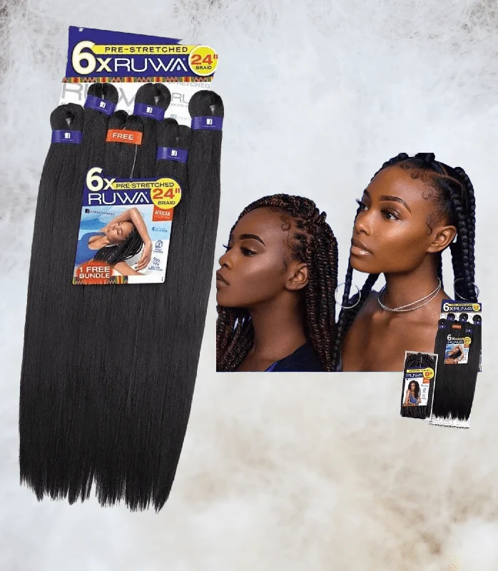 Synthetic braided wigs with a natural - looking texture6X Ruwa Pre-stretched Braids 24" Synthetic braided wigs with a natural - looking texture6X Ruwa Pre-stretched Braids 24"