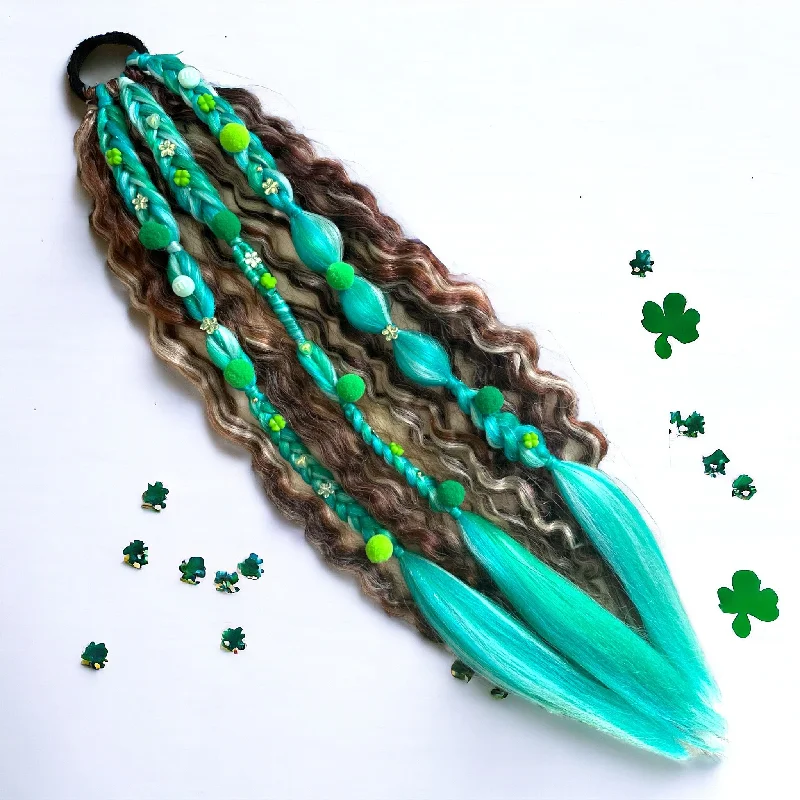 Colored braided wigs with a rainbow ombre effectGirl Scout Cookies Gemmed Braided Ponytail Colored braided wigs with a rainbow ombre effectGirl Scout Cookies Gemmed Braided Ponytail