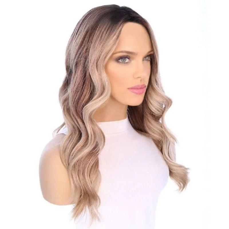 Long - length wig with a middle - part for a classic and elegant style22" Ponytail Silk Part Wig Ash Blonde w/ Reverse Balayage Long - length wig with a middle - part for a classic and elegant style22" Ponytail Silk Part Wig Ash Blonde w/ Reverse Balayage