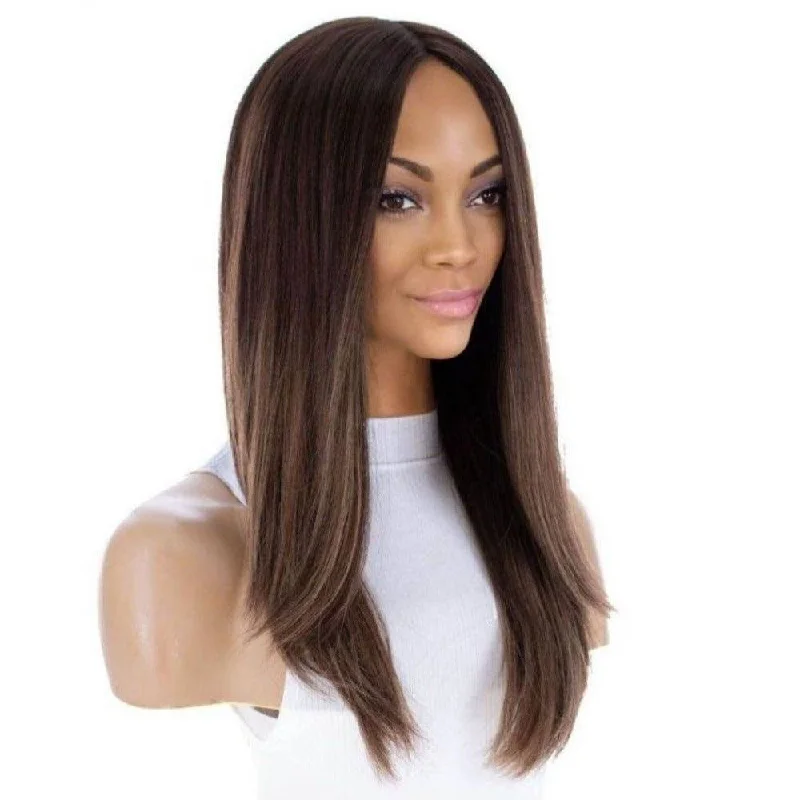 Long - length wig with a platinum - blonde color for a bold and trendy look22" Ponytail Silk Part Wig Medium Brown Balayage Long - length wig with a platinum - blonde color for a bold and trendy look22" Ponytail Silk Part Wig Medium Brown Balayage