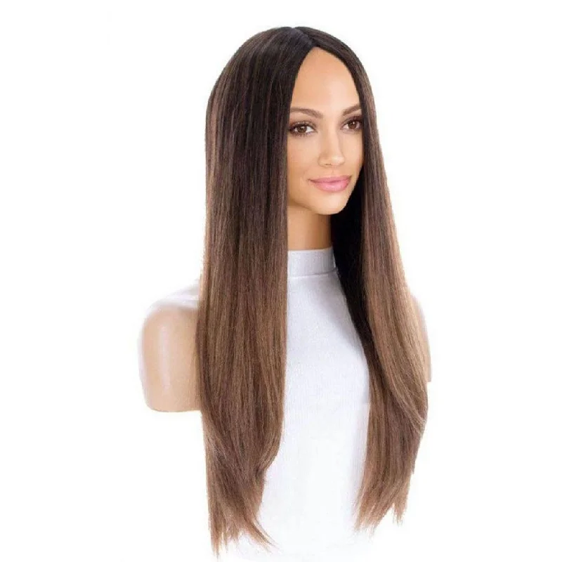 Long - length wig with a pre - plucked hairline for a more natural look26" Ponytail Silk Top Wig Medium Brown Ombre Long - length wig with a pre - plucked hairline for a more natural look26" Ponytail Silk Top Wig Medium Brown Ombre