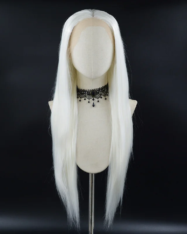 Long - length wig with a pre - plucked hairline for a more natural lookPlatinum Blonde White Straight Synthetic Lace Front Wig WT146 Long - length wig with a pre - plucked hairline for a more natural lookPlatinum Blonde White Straight Synthetic Lace Front Wig WT146